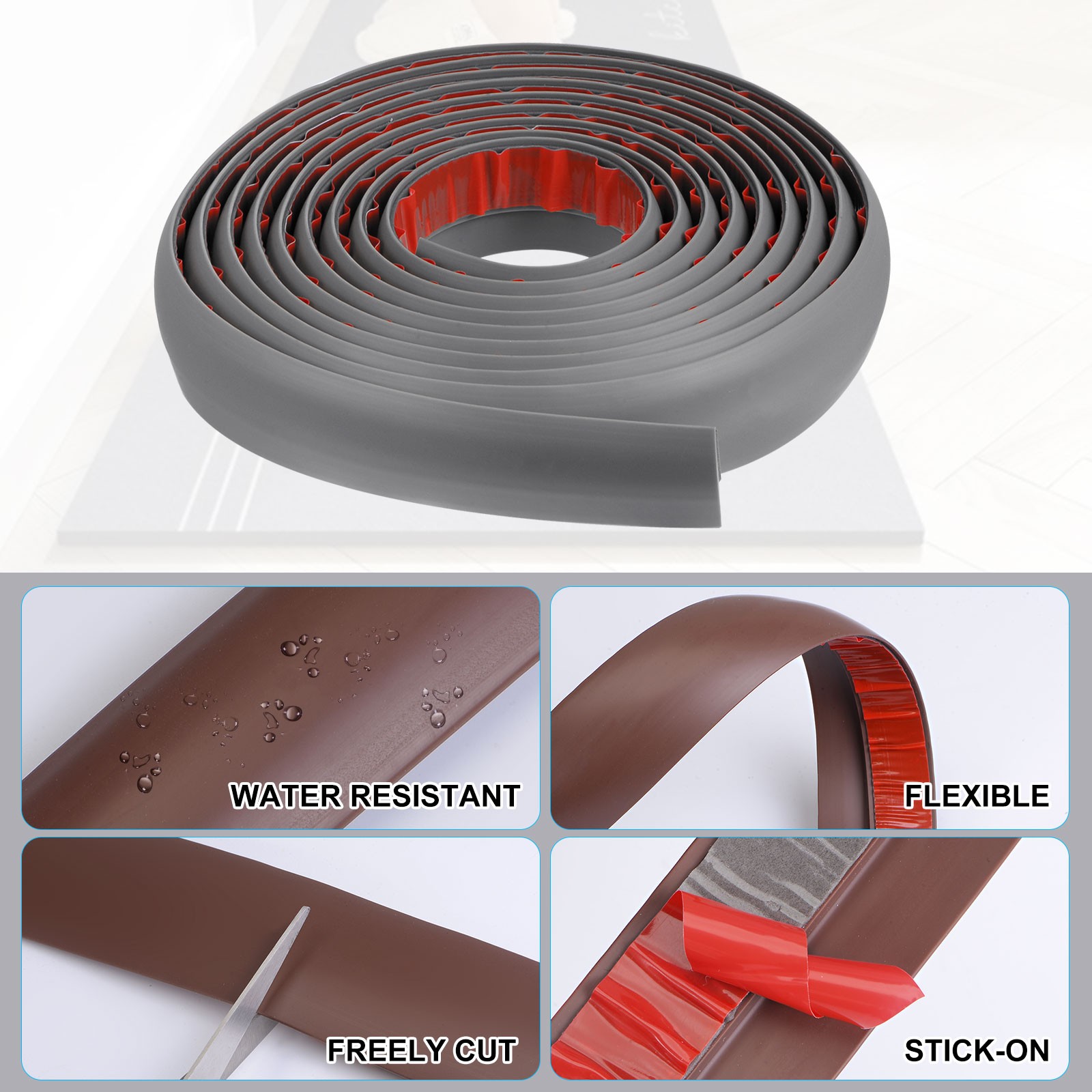 9.84ft PVC Floor Transition Strip, Self Adhesive Backing Carpet to Tile Gray