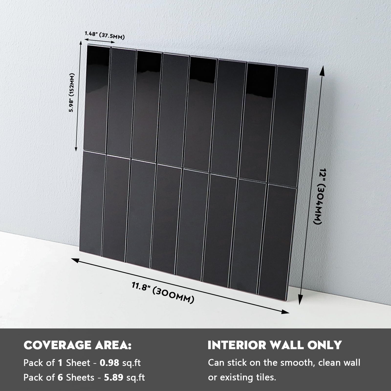 HOMEART Black Peel And Stick Backsplash, Aluminum Composite Stacked Linear