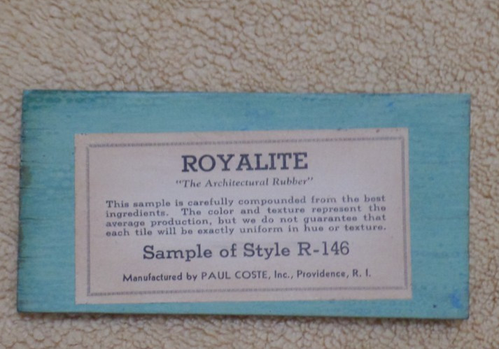 Vintage floor tile samples, Royalite, Paul Coste, Inc. Providence RI, with box