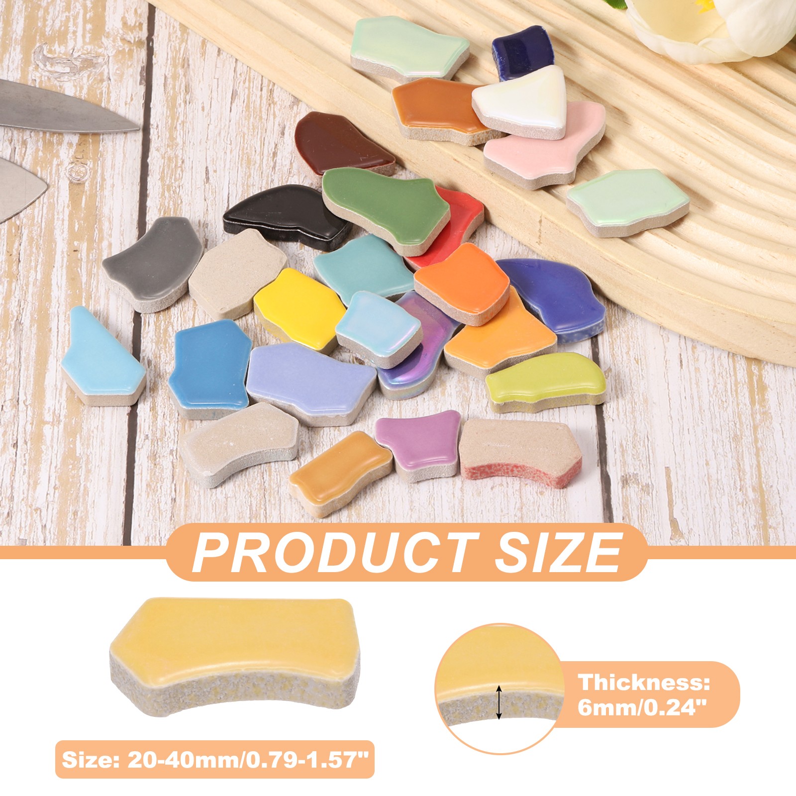 500g/1.1LB 0.79″-1.57″ Irregular Ceramics Mosaic Tiles, Ginger