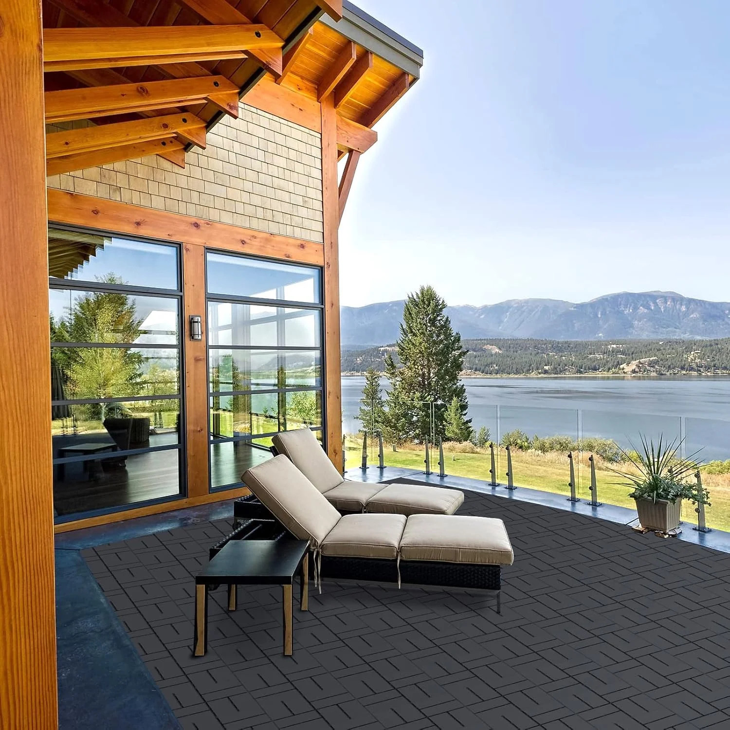 Goovilla Plastic Interlocking Deck Tiles, 9 Pack Outdoor Patio Flooring, 12″x12″