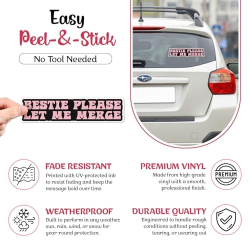 | Bestie Please Let Me Merge Bumper Sticker – Strong Adhesive, Waterproof and