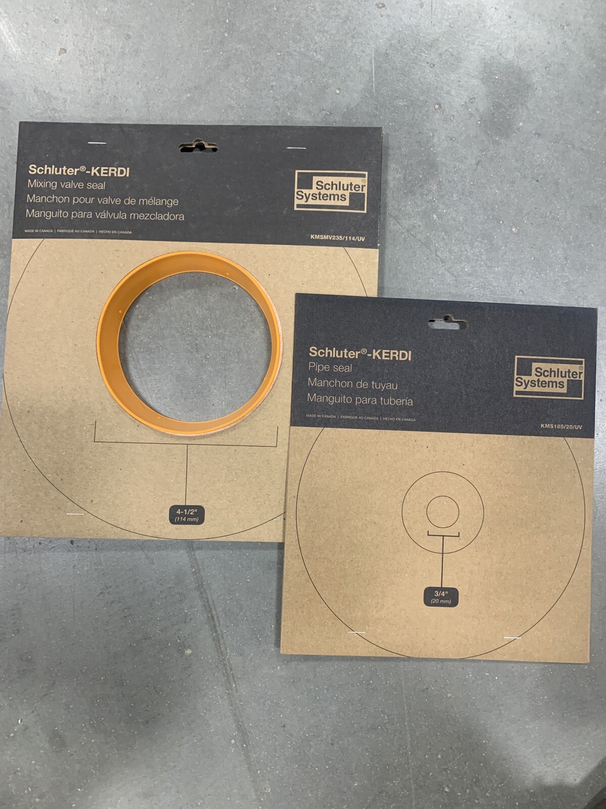 Schluter KERDI Pipe Seal 3/4” and Mixing Valve Seal 4-1/2″