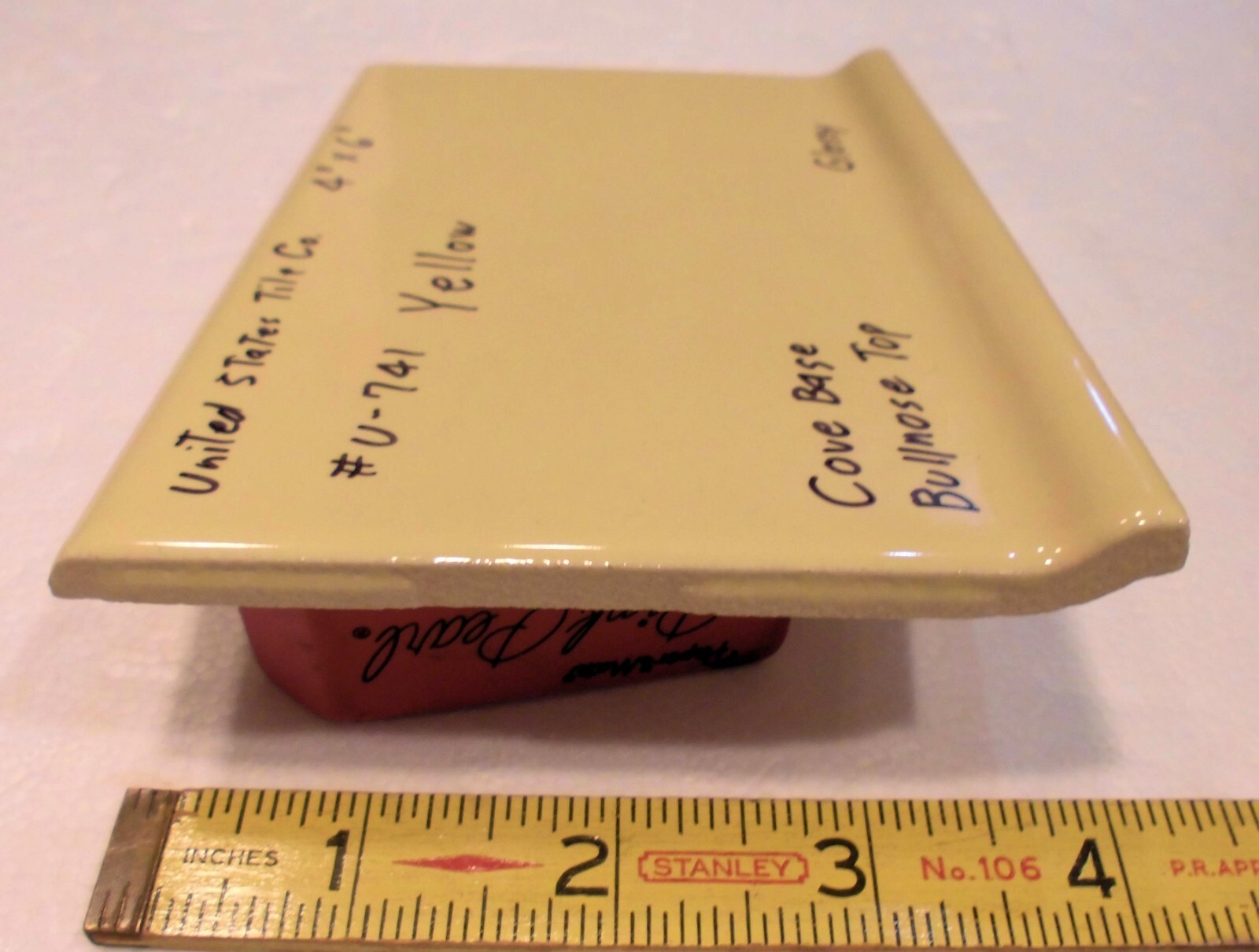1 pc. Bright Yellow: Cove Base Ceramic Tile: Bullnose Top, Glossy 4″ X 6″ NEW