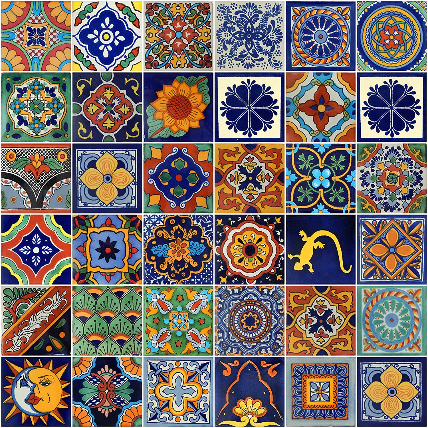 100 Mexican Talavera Folk Art Ceramic Tiles Mixed 4′