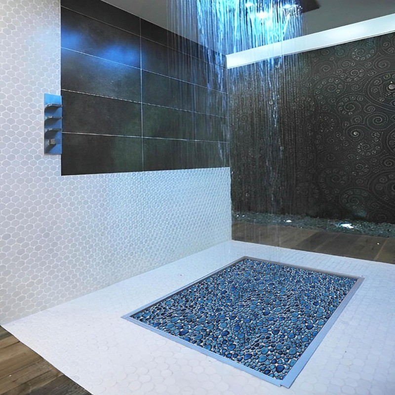 Blue Pebble Tiles for Shower Floor Bathroom Floor Wall Mosaic Tile