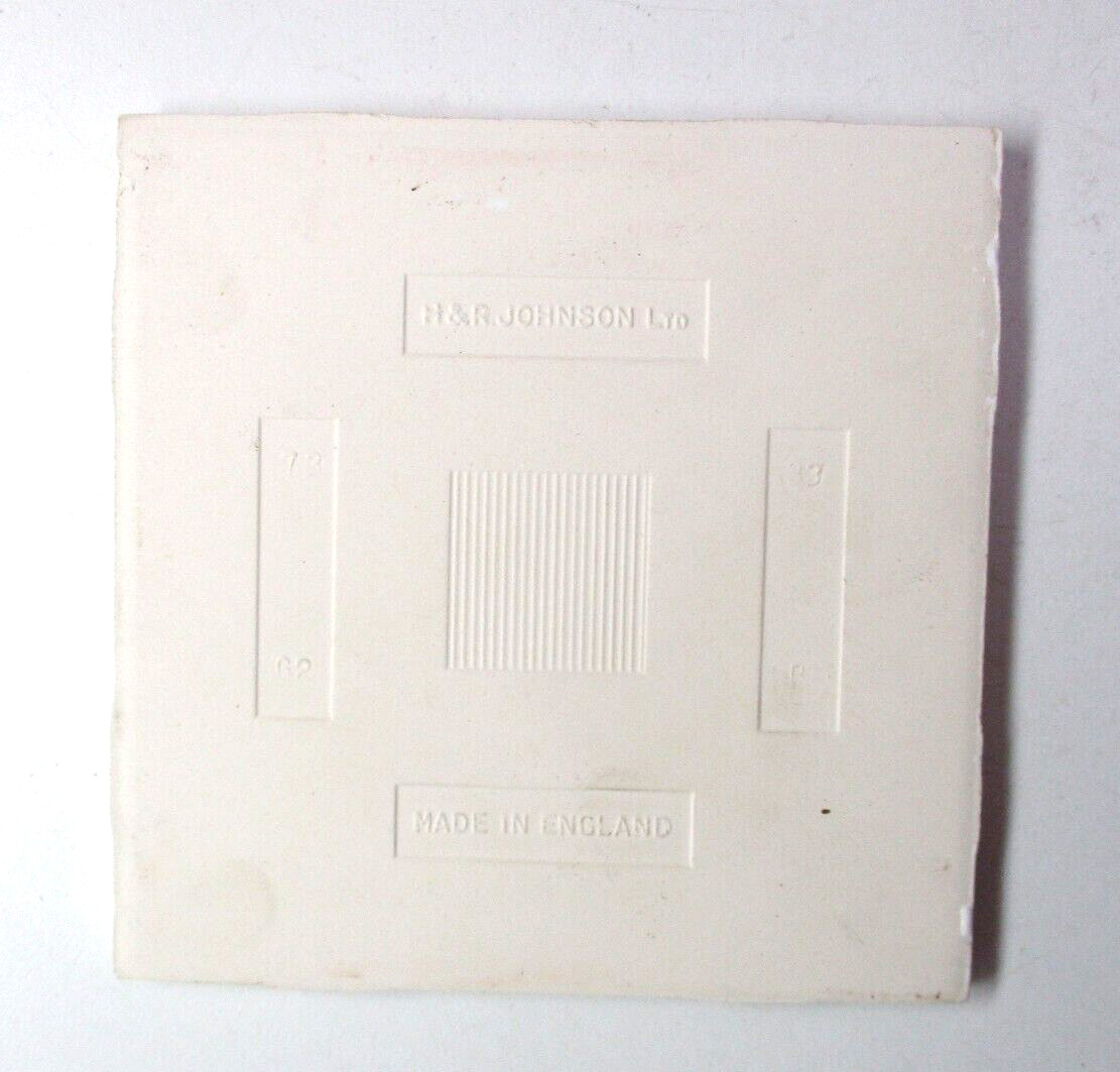 1 Wall Tile Johnson England 4-1/4″ Gloss Mustard Yellow Veins Off White Ceramic