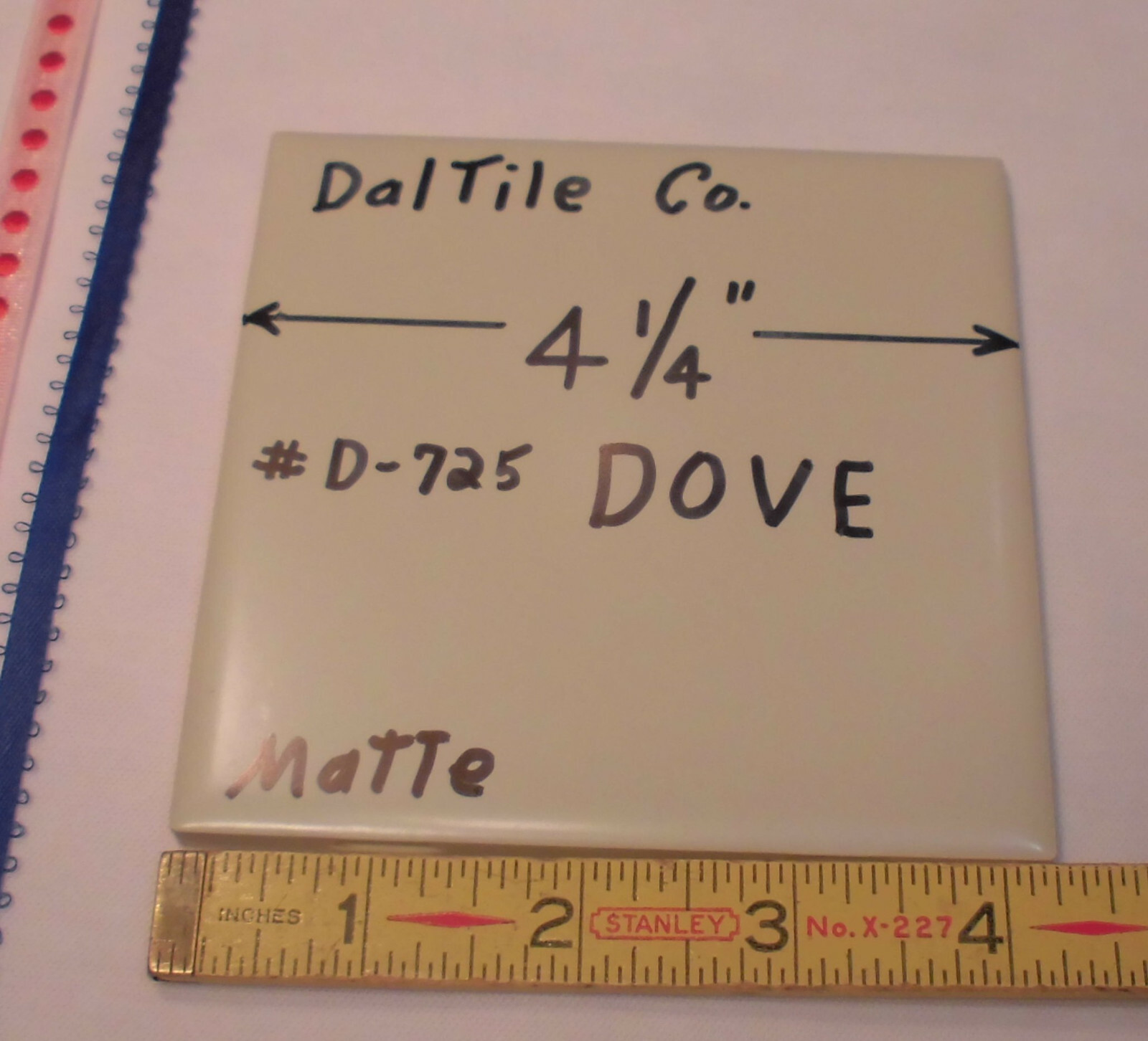 1 pc. Dove-Lite Gray; Matte Ceramic Tile by Daltile #D-725; 4-1/4″ New Stock