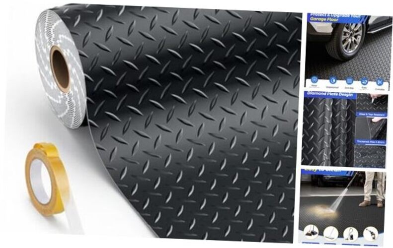 4×7 FT Diamond Plate Flooring Roll – 2.8mm Thickened Garage Floor Mat – 4×7 FT