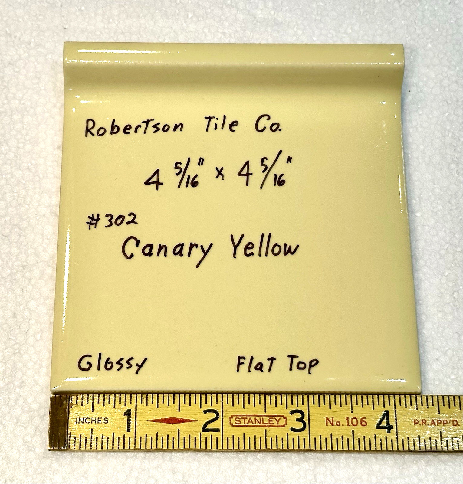 1 pc. Canary Yellow: Gloss Cove-Base Ceramic Tile 4-5/16″ Made in USA, New