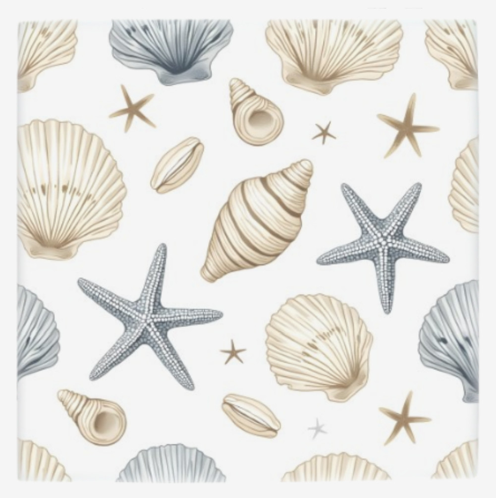 Coastal Ceramic Tile 3 sizes Blue Brown Seashells Printed in US