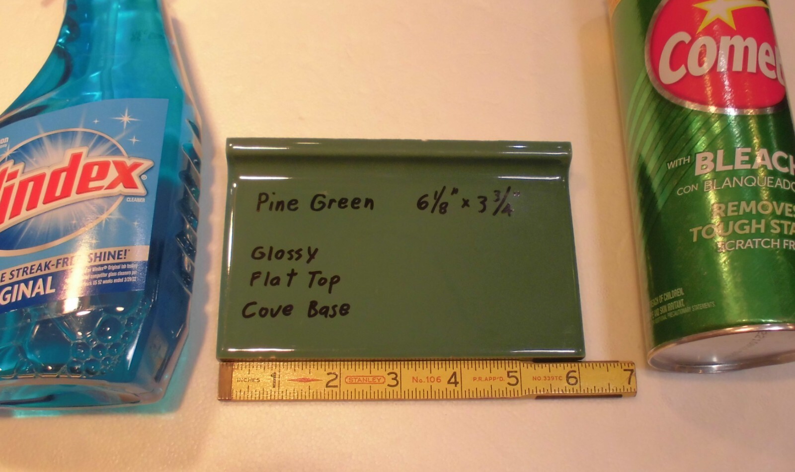 1 pc. Pine Green: 3-3/4″ X 6-1/8″ Ceramic Cove Base Tile, Stack-on-Top, Flat Top