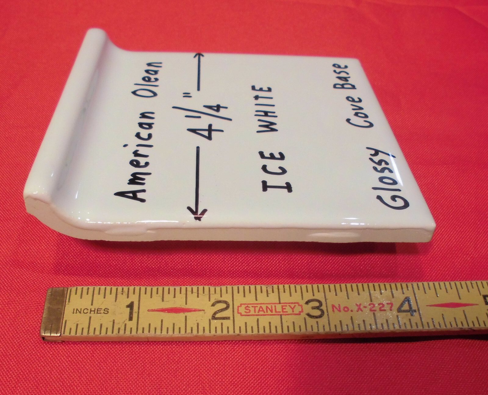 1 pc. Glossy Ice White: stack-on base/cove Ceramic Tile; 4-1/4″ X 4-1/4″ NEW