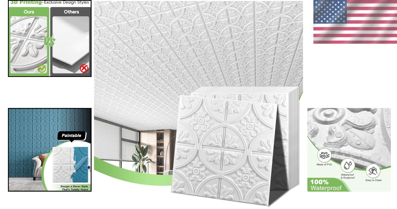Traditional Style White Ceiling Tiles 2×2 – 12 Pack