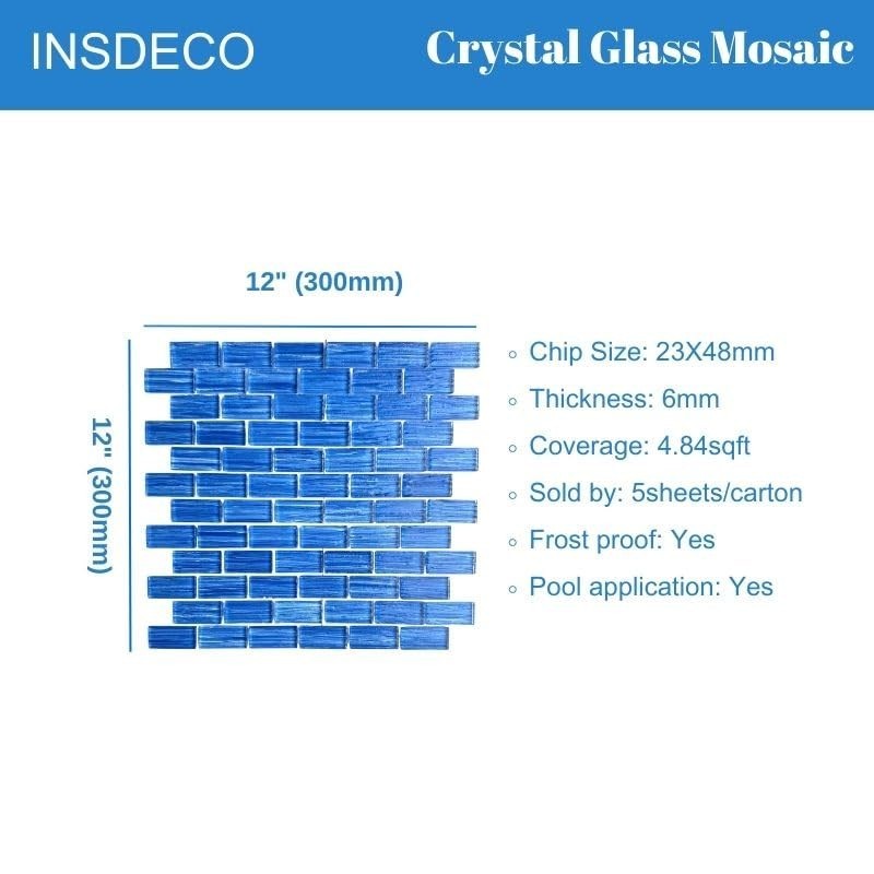 Textured Glass Mosaic Tiles 12″x12″ – Waterproof Subway Backsplash for Kitchen,
