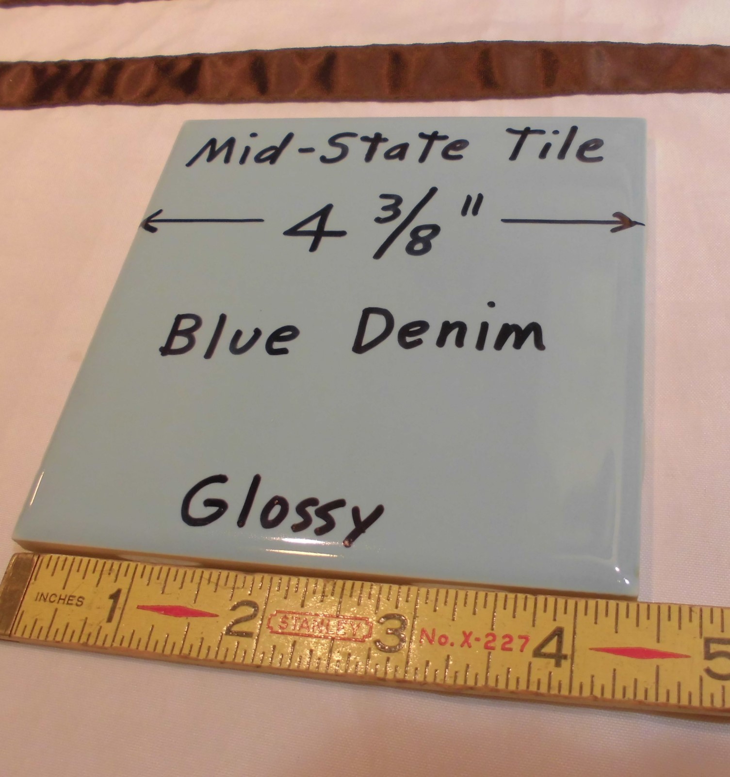 1pc. Vintage *Blue Denim* Glossy Ceramic Tiles…4-3/8″ by Mid-State-Tile NOS