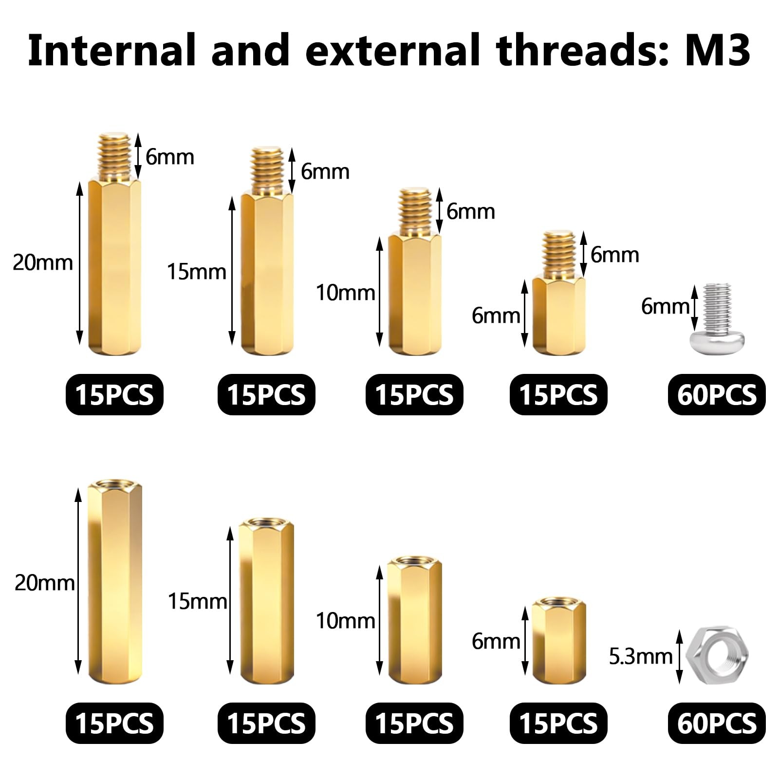 Aienxn 640PCS M3 Brass and Nylon Motherboard Standoffs 640PCS, Yellow & Black