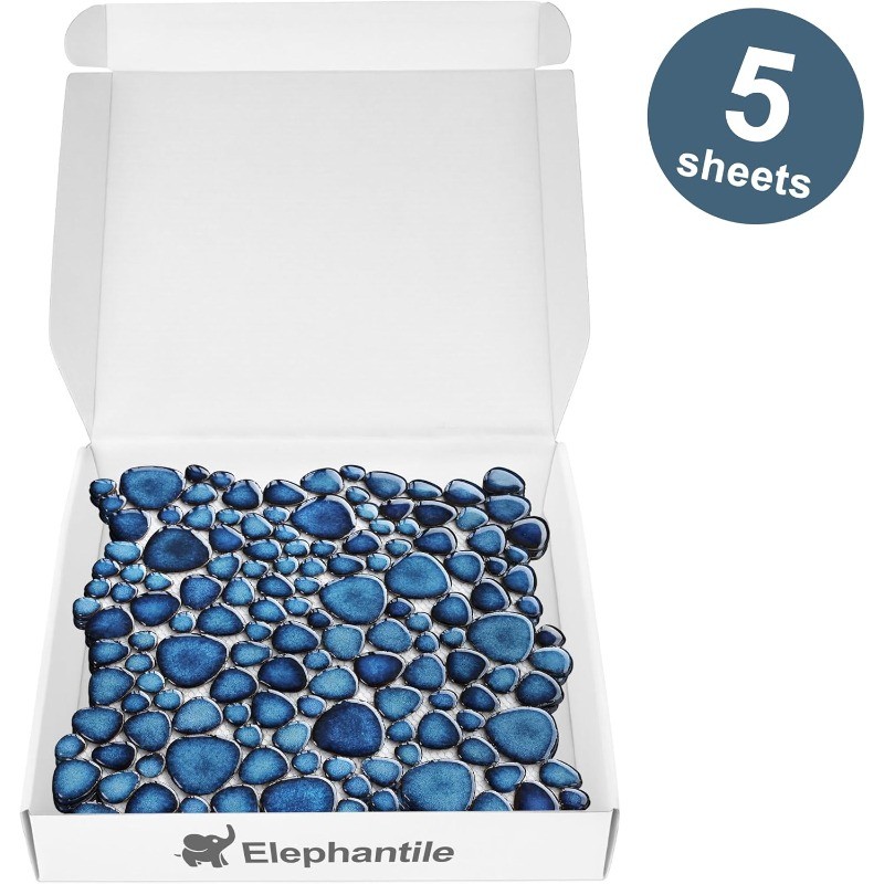Blue Pebble Tiles for Shower Floor Bathroom Floor Wall Mosaic Tile