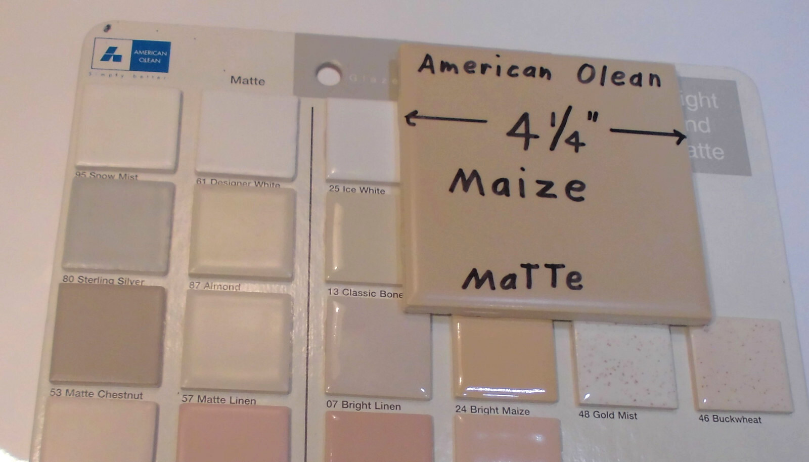 1 pc. Vintage Ceramic Tile *Maize Color* American Olean; 4-1/4″ Matte +Yellow