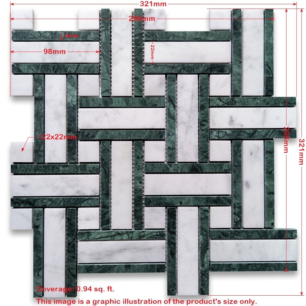 C66A2XP Carrara White Marble Twine Basketweave Mosaic Tile Indian Green