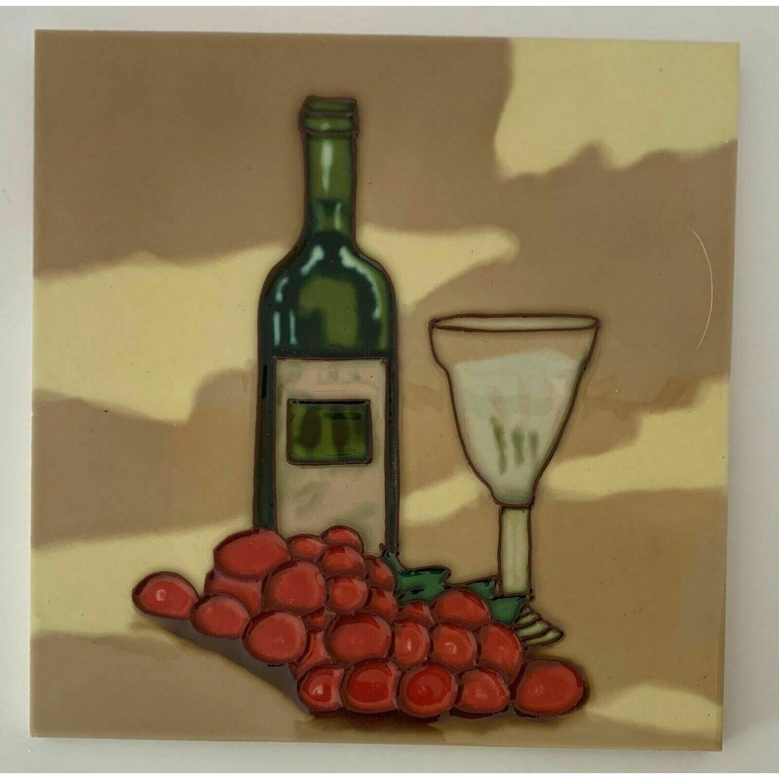 Wine Bottle Glass Grapes Decorative Ceramic Wall Art Tile 8×8 New Backsplash