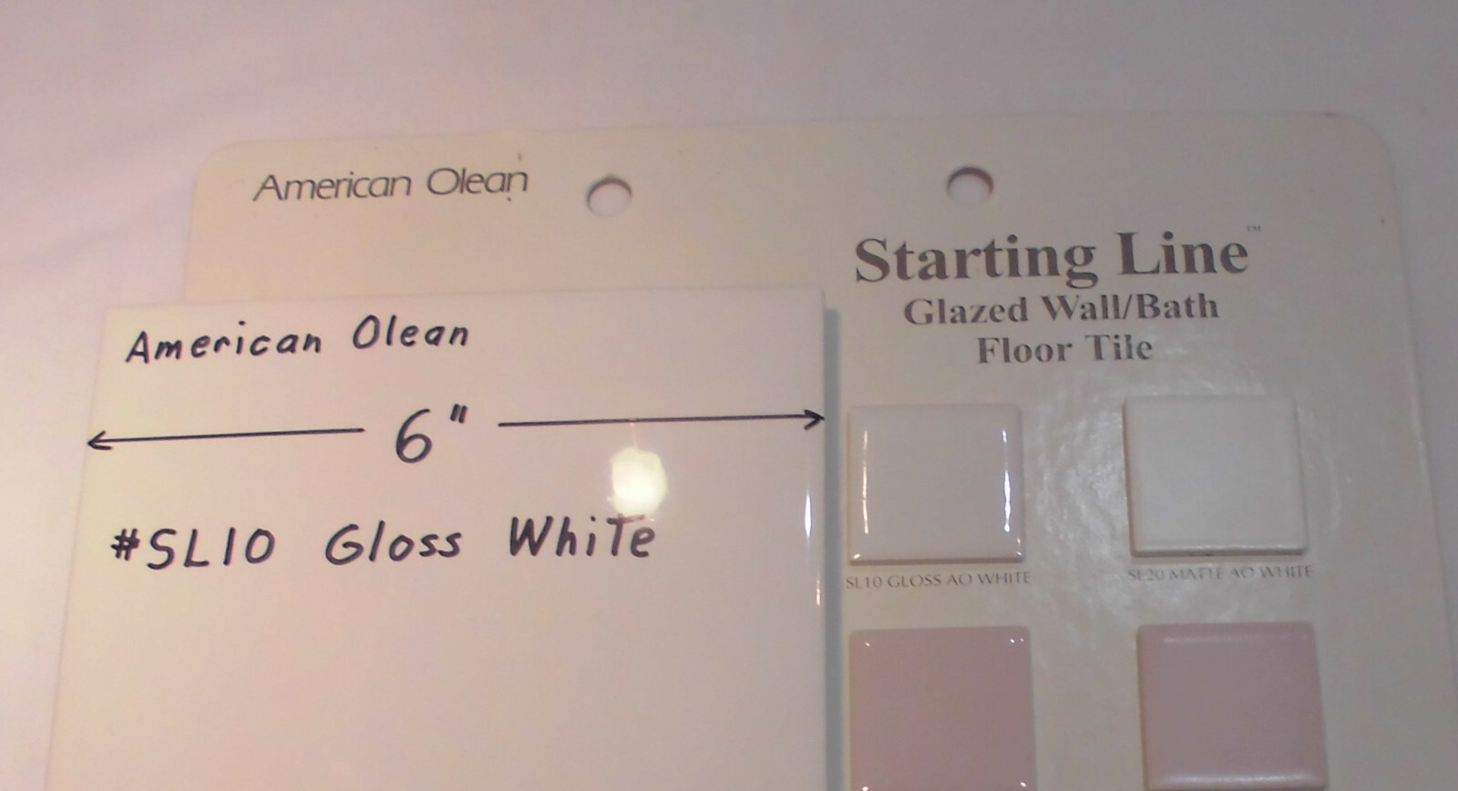 1 pc. *Gloss White #SL10* Ceramic Tile; 6″ X 6″ American Olean “Starting Line”
