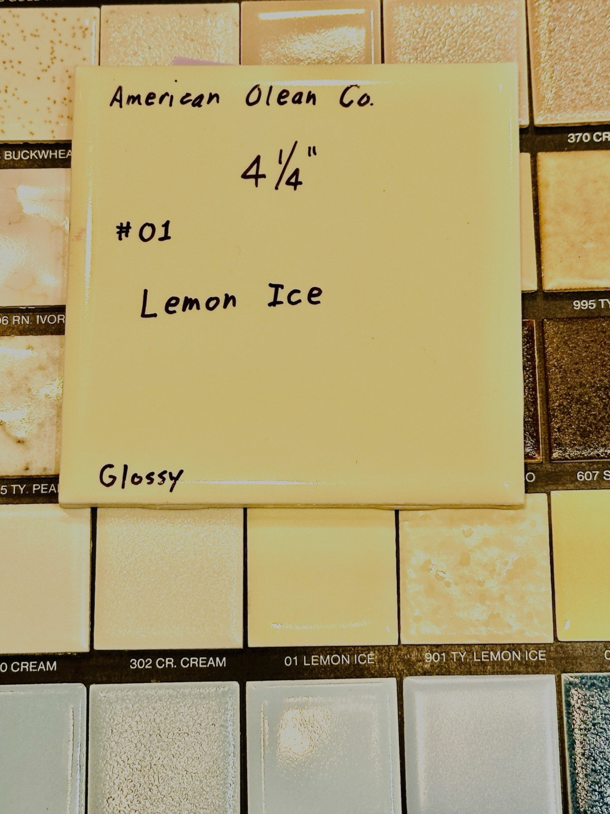 1 pc. Lemon Ice – Yellow: 4-1/4″ Glossy Ceramic Tile by American Olean #01, rare
