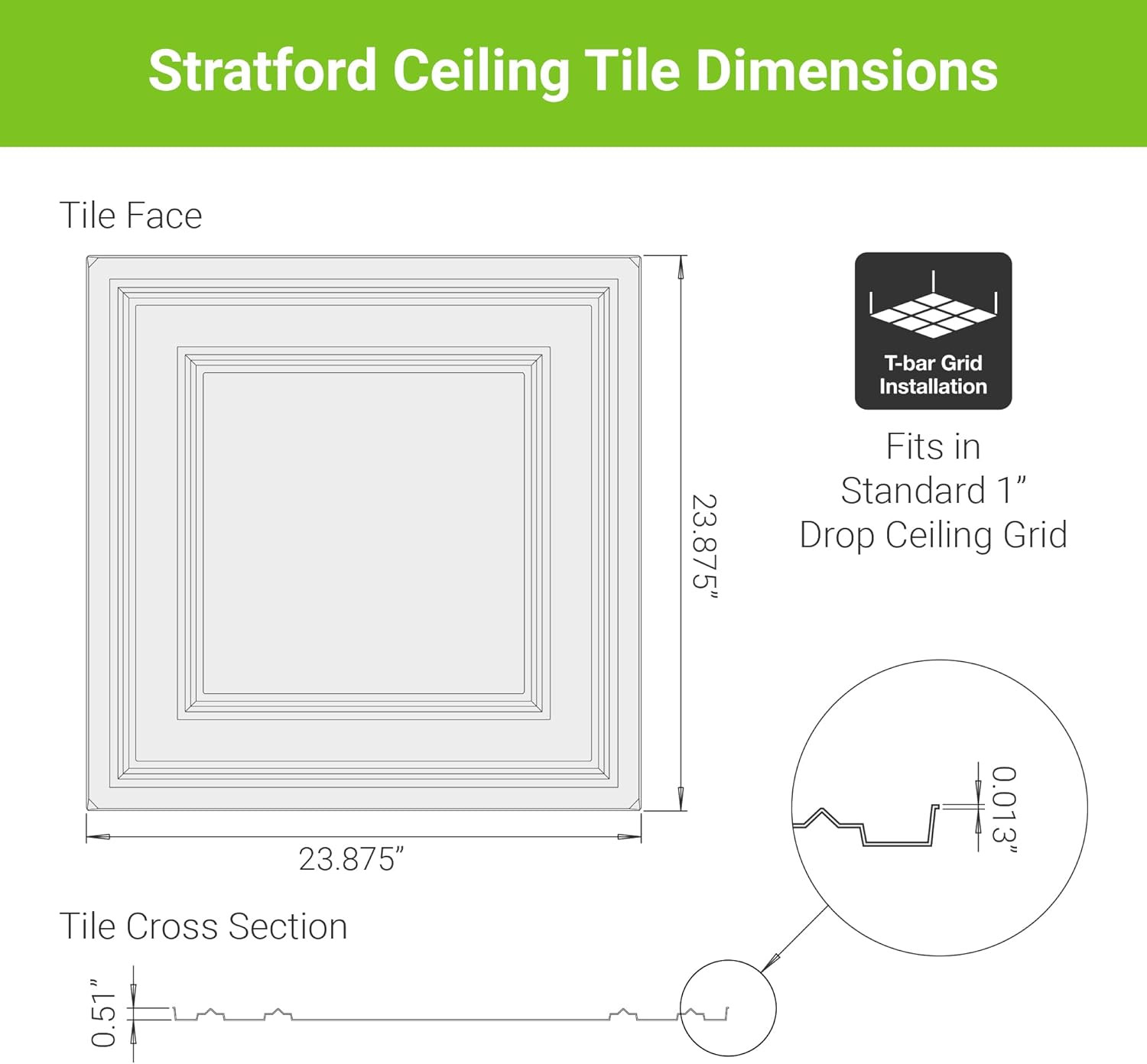 Drop Ceiling Tile; 2X2 Ceiling Tiles – Stratford Ultra-Thin Feather-Light – Use