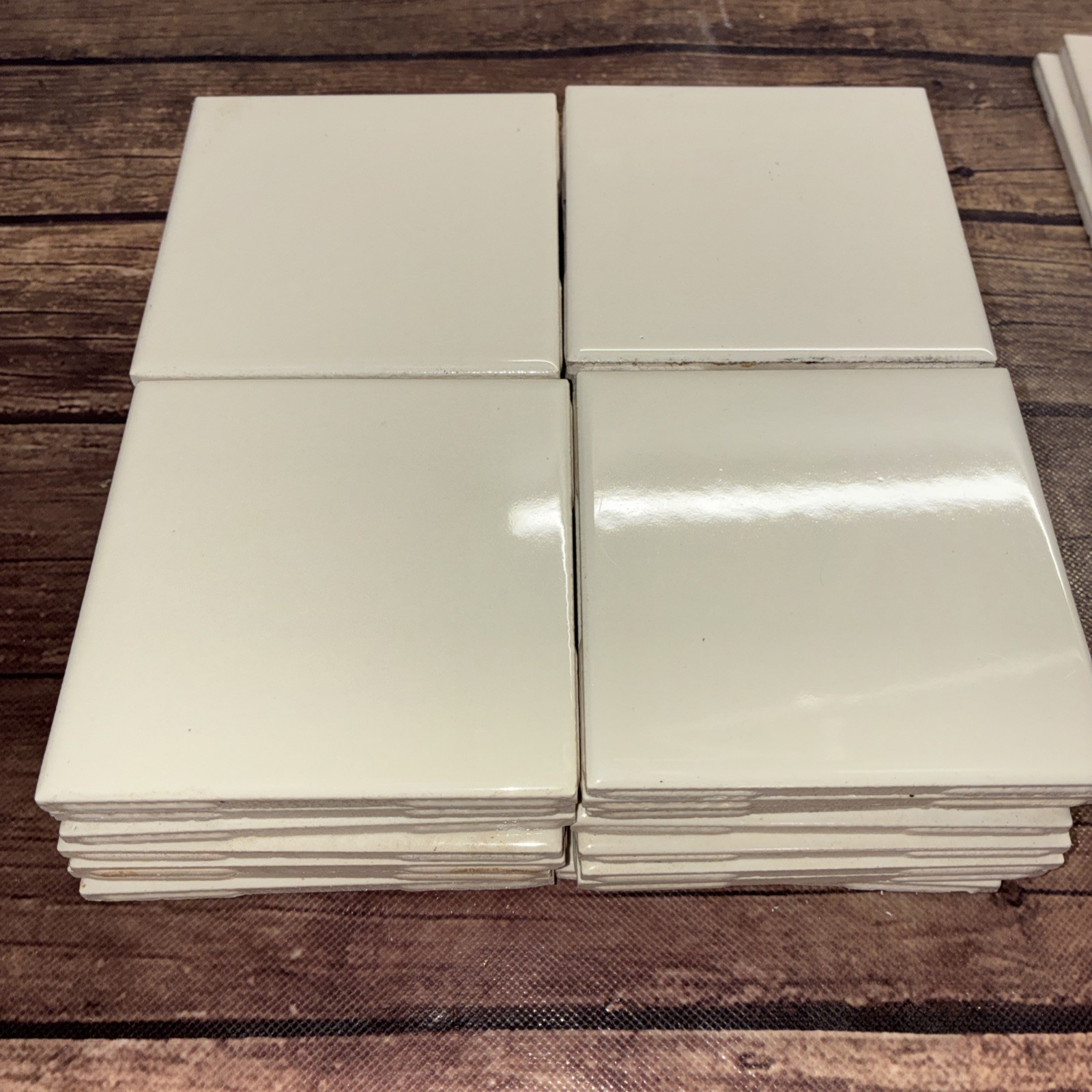 32 Tan Square Tiles 4” In A Quarter By 4” In A Quarter