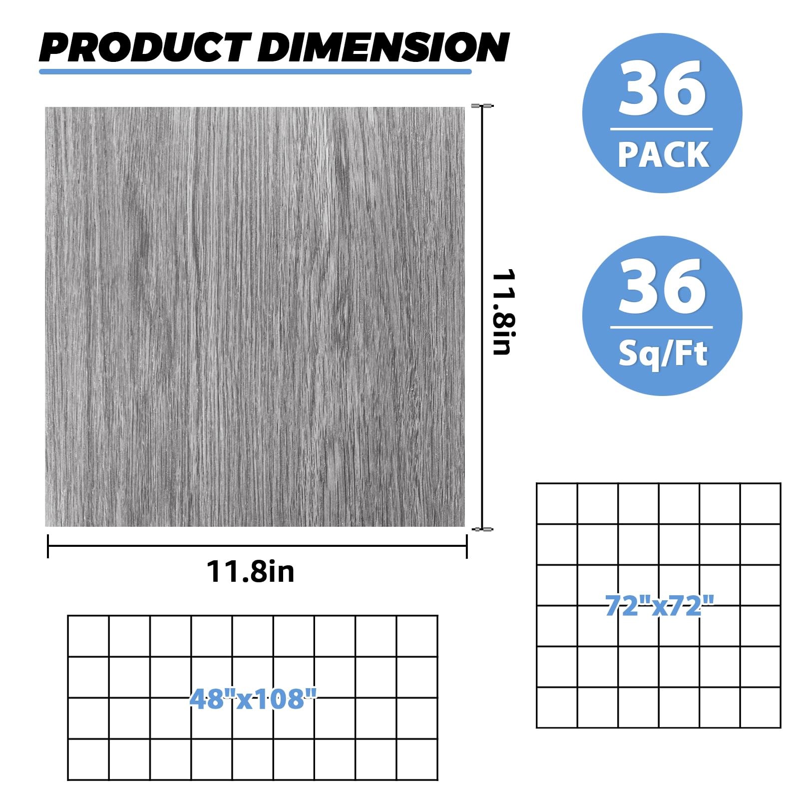Thicken 36 Sheet Vinyl Flooring 12×12 Peel and Stick Floor Tile Waterproof Cl…