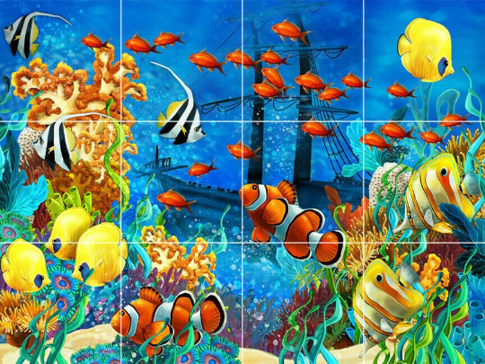 seascape tropical fish ocean reef shipwrecked ceramic tile mural backsplash