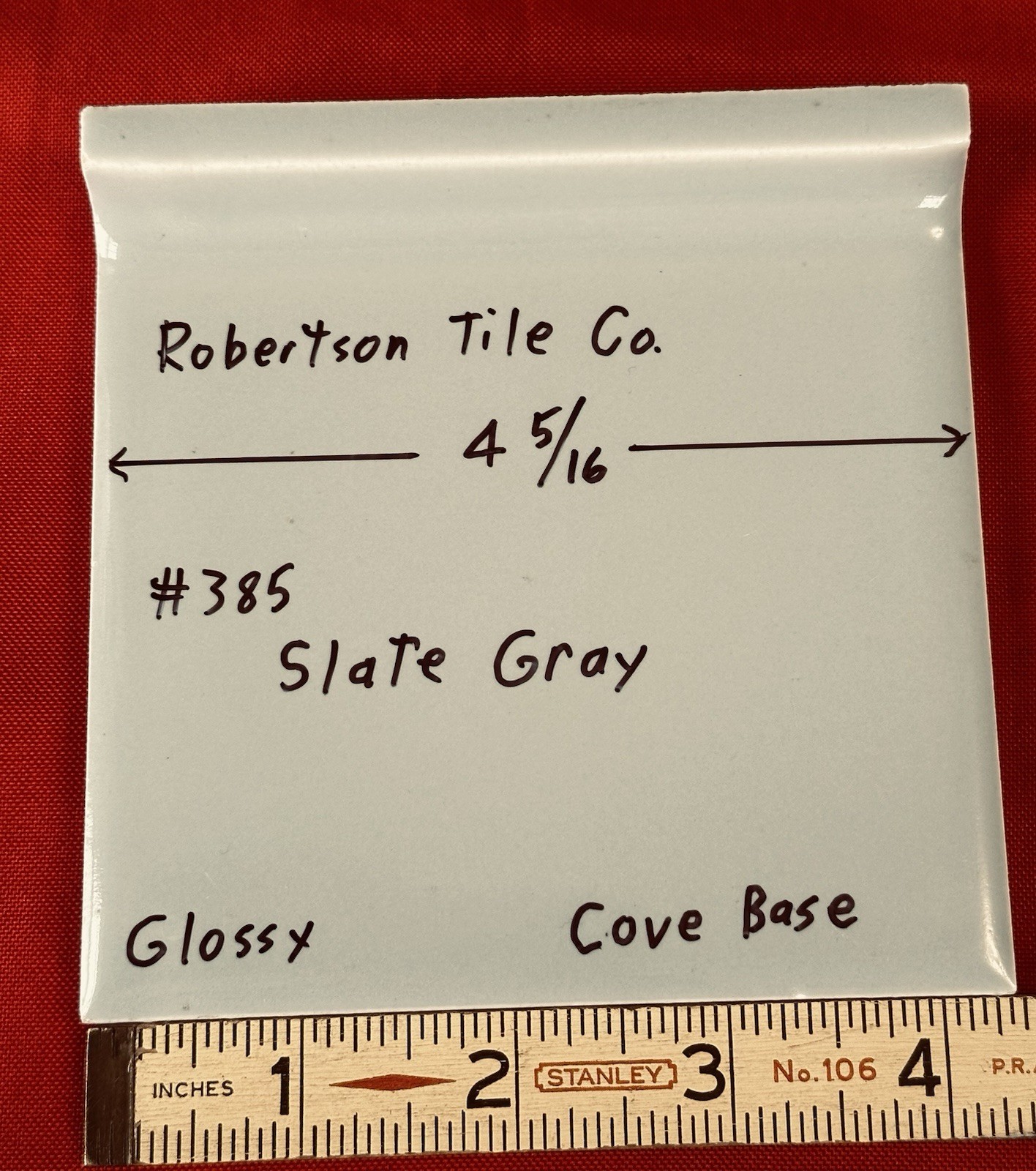 1 pc. Slate Gray: 4-5/16″ Glossy Ceramic Cove-Base Tile by Robertson Co. #385