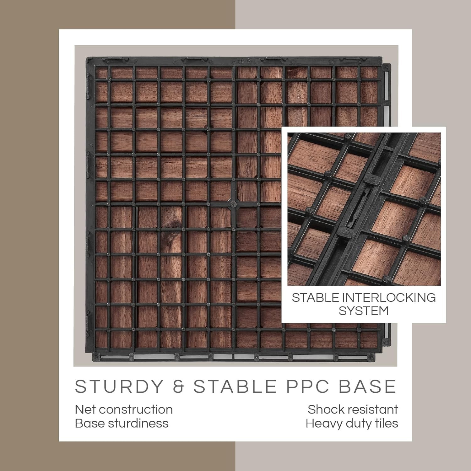 , Patio Flooring – Set 10 Pcs 12”x12”x0.9” Interlocking , Waterproof Acacia W…