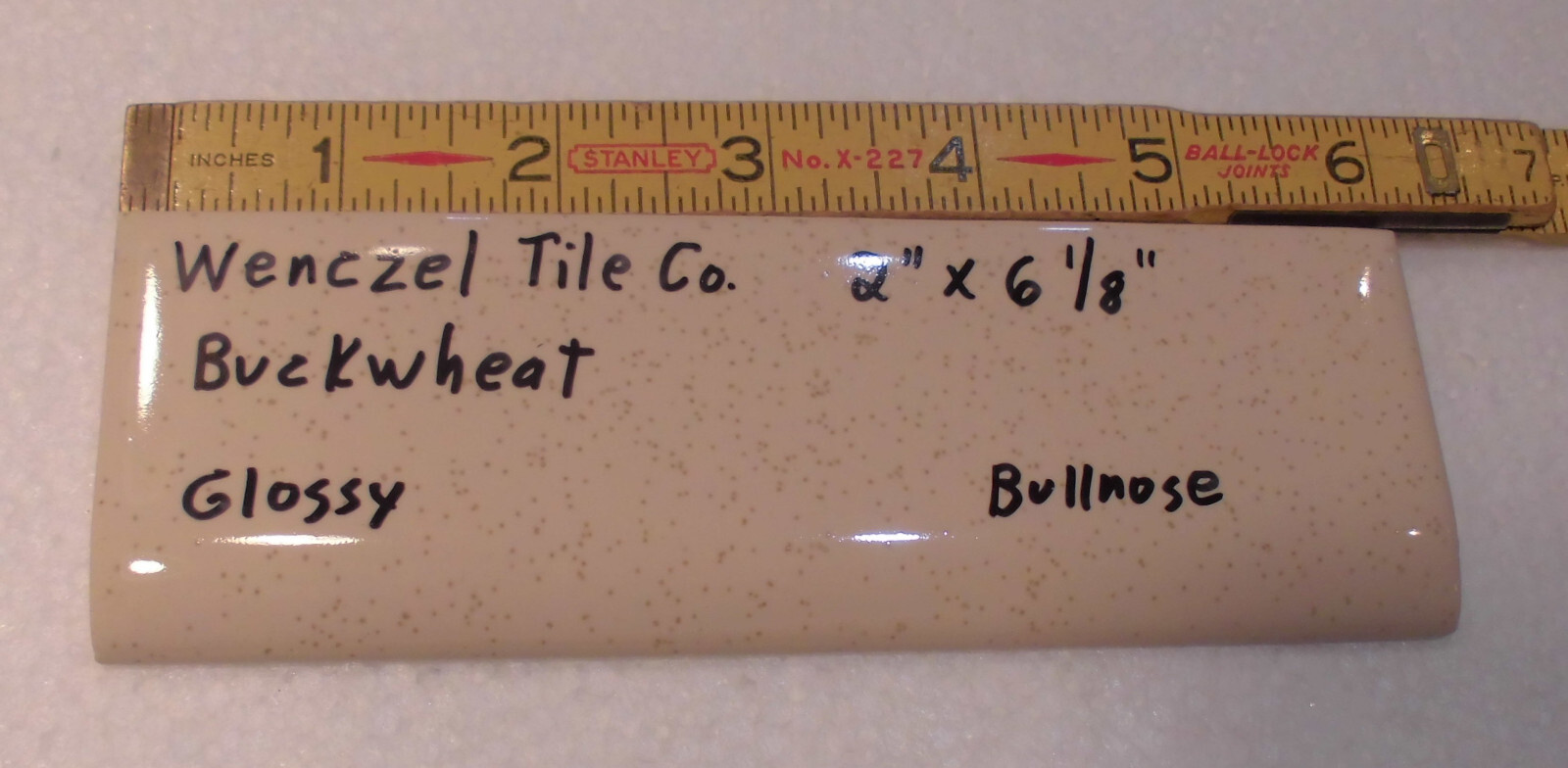 1 pc. Buckwheat – Oatmeal 2” X 6-1/8” Bullnose Ceramic Tile by Wenczel Co. NOS