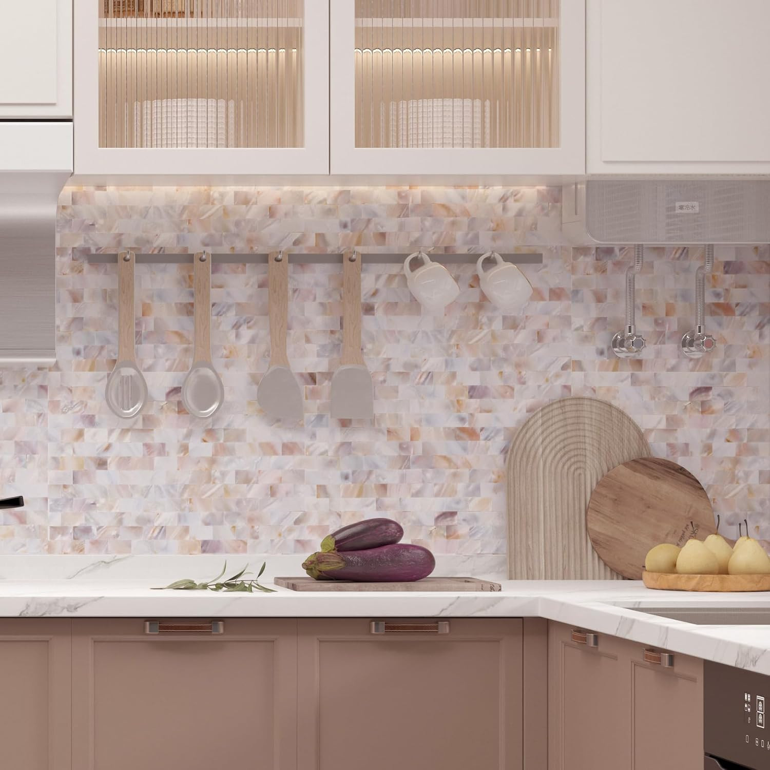 Colorful Pearl Shells Peel and Stick Backsplash Tiles for Kitchen & Bath