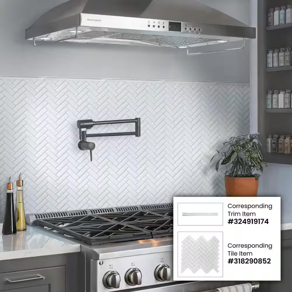 Ice White 11 In. X 12.6 In. Herringbone Polished Glass Mosaic Tile (4.81 Sq. Ft.