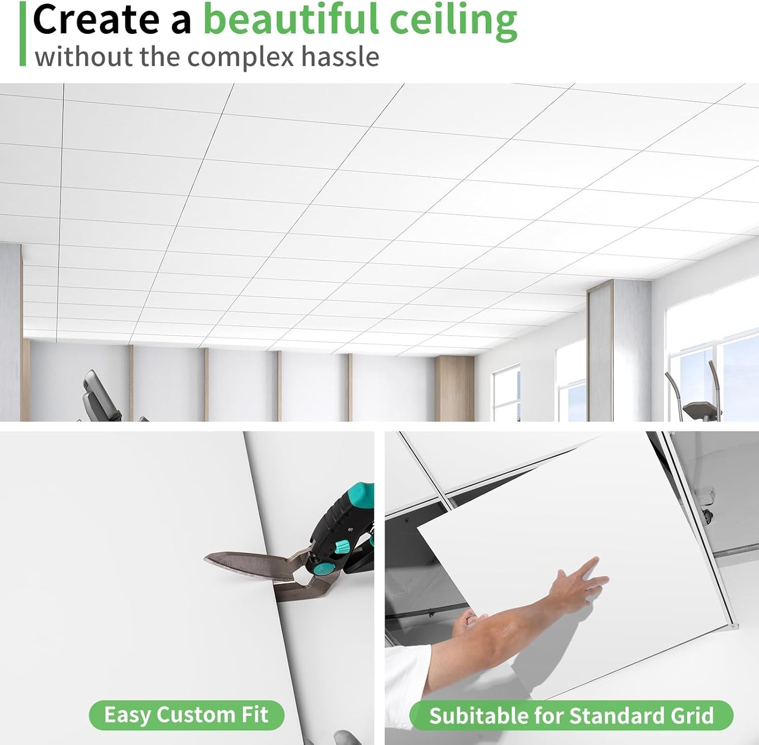 Classic White 24″x24″ Drop Ceiling Tiles – 48 Sq.Ft Coverage, Easy Install