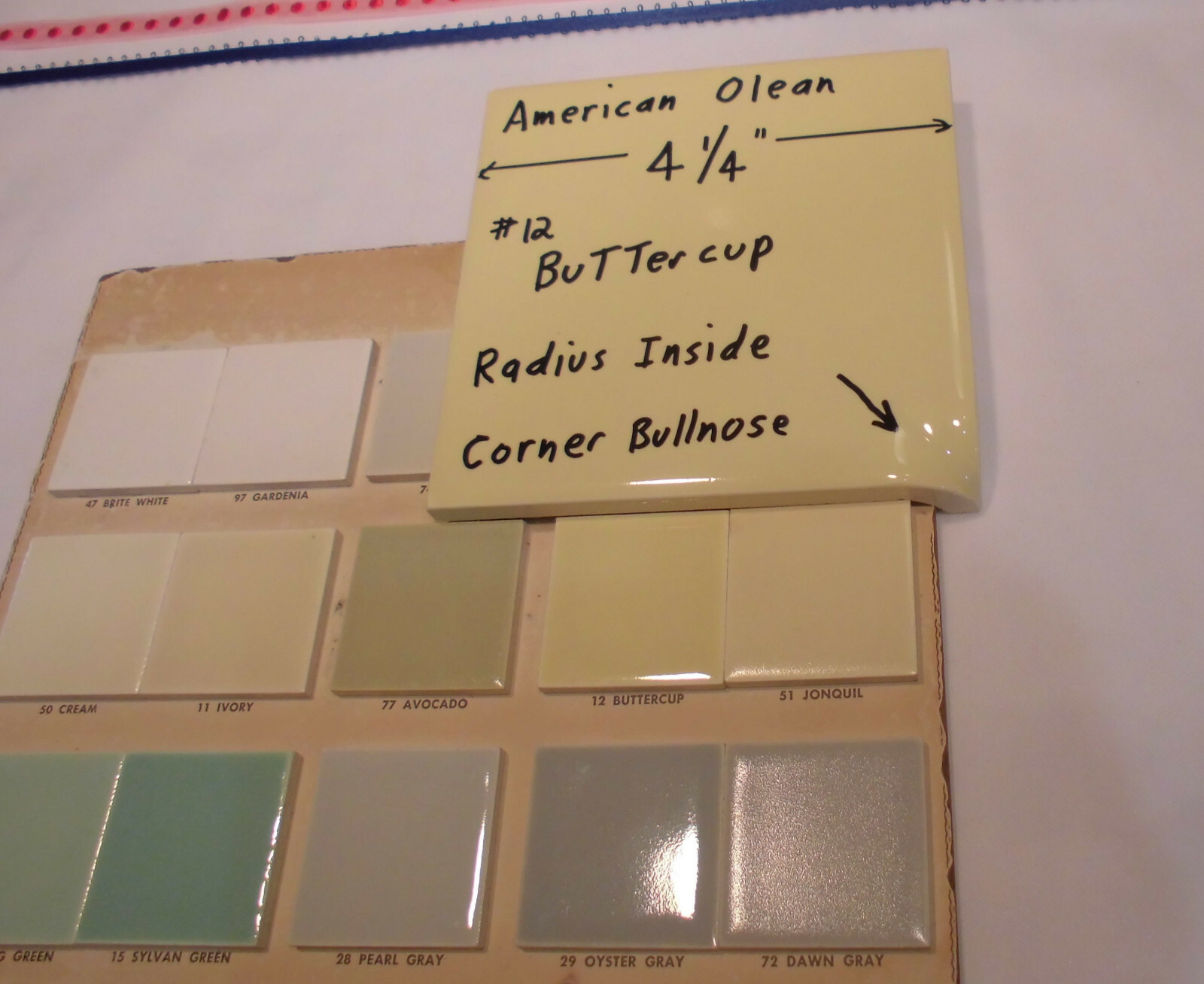 Buttercup Yellow; Glossy Radius Inside Corner Bullnose Ceramic Tile 4-1/4″ A.O.