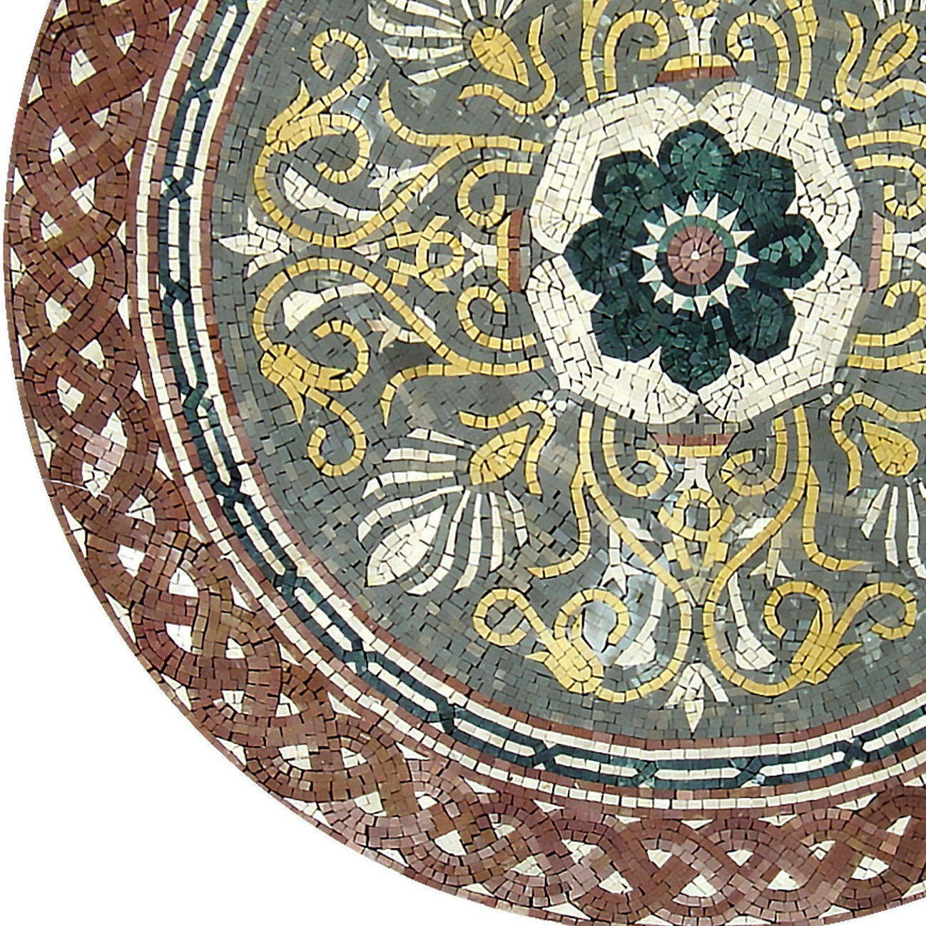 Handmade Gold and Green Bordered Mosaic Medallion