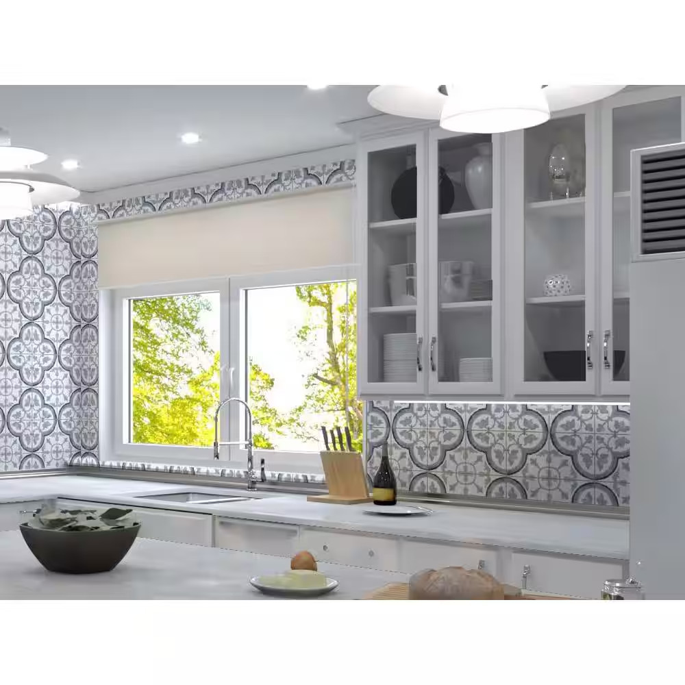 Luv Ti’Amo Black and White 8 In. Encaustic Patterned Matte Porcelain Wall and Fl