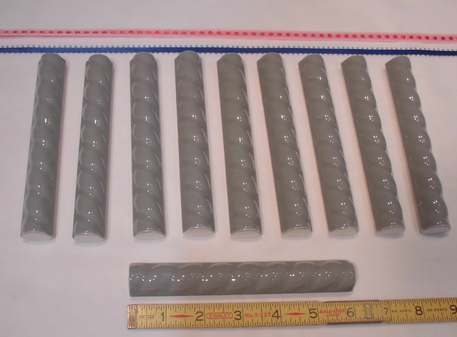 10 *Glossy Dark Gray* Ceramic Sizzle Liner Rope Tiles 3/4″ X 6″ American Olean