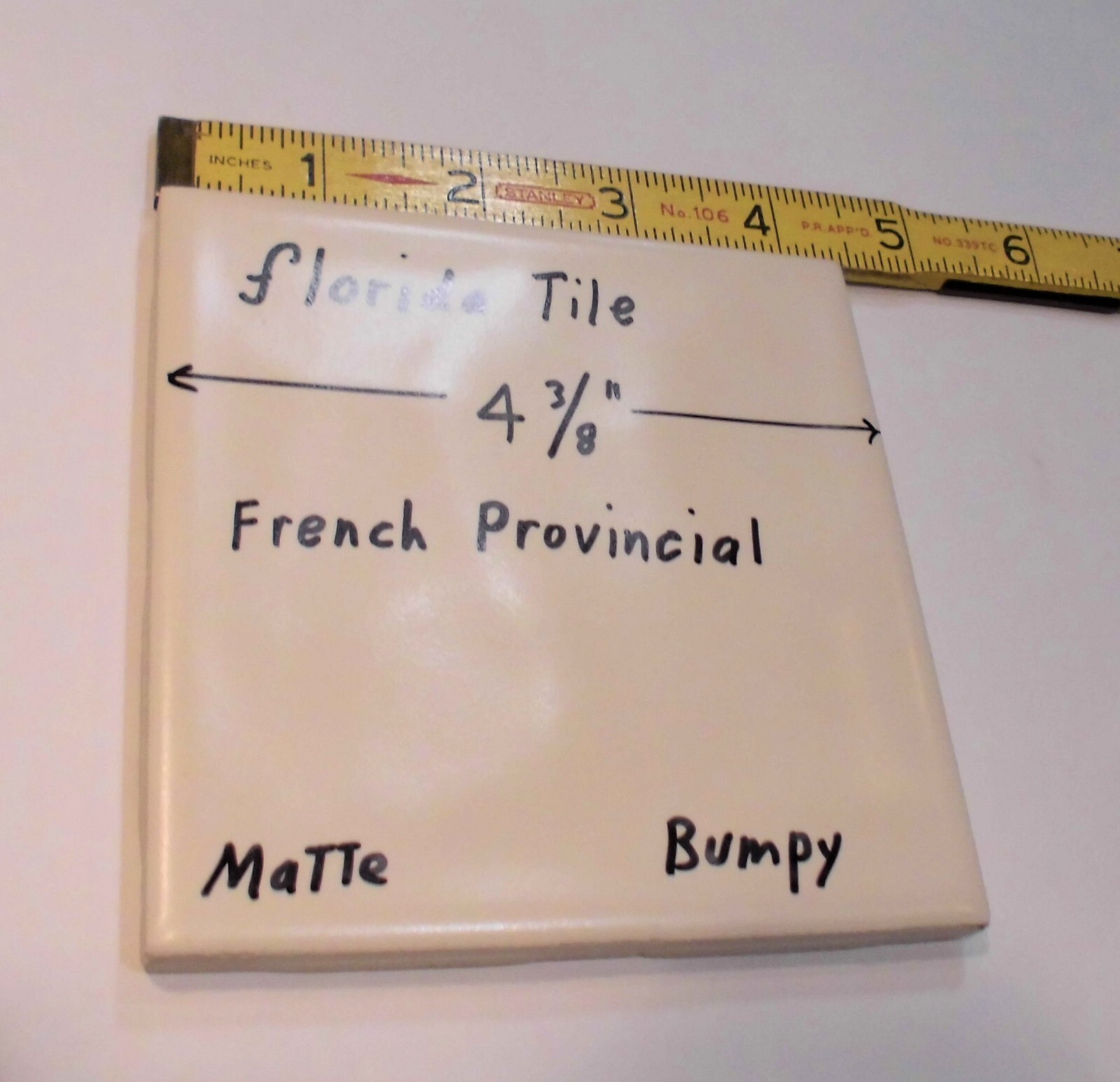 1 pc. French Provincial -Off White: Bumpy Matte Ceramic Tile 4-3/8″ Florida Co.