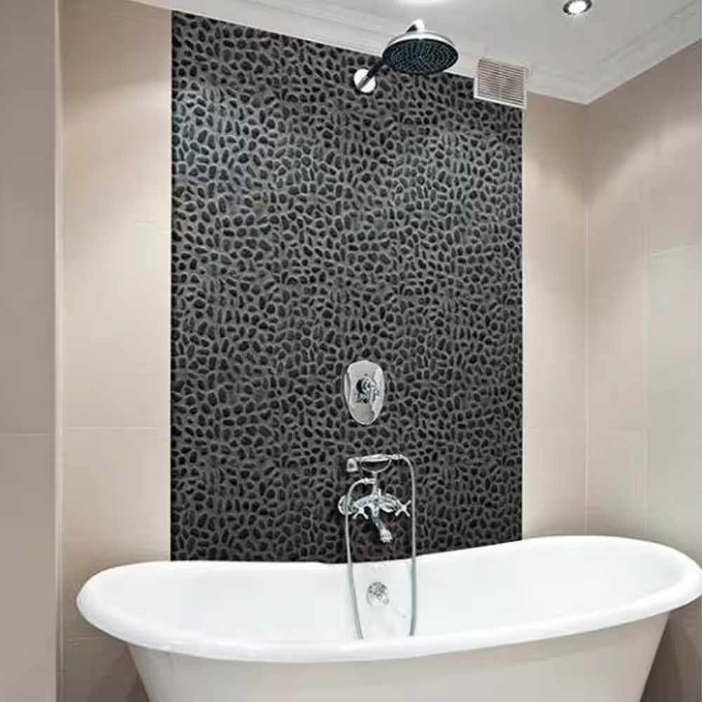 12 In. X 12 In. Black Sliced High-Polish Pebble Stone Floor and Wall Tile (5.0 S