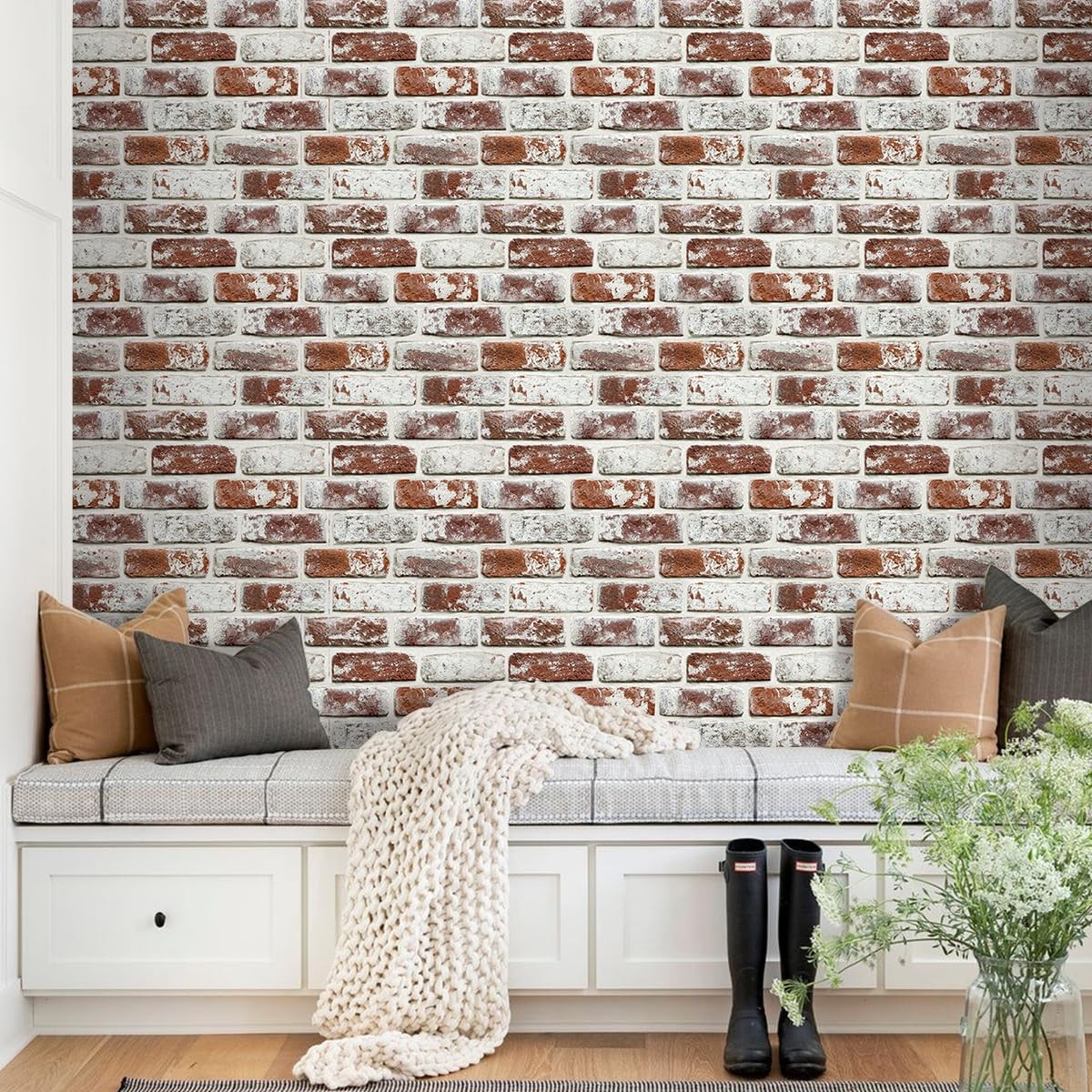 COMSTICKC 3D Faux Brick Wall Panels Peel and Stick,10 Pcs of 12″X12″,Small Si…