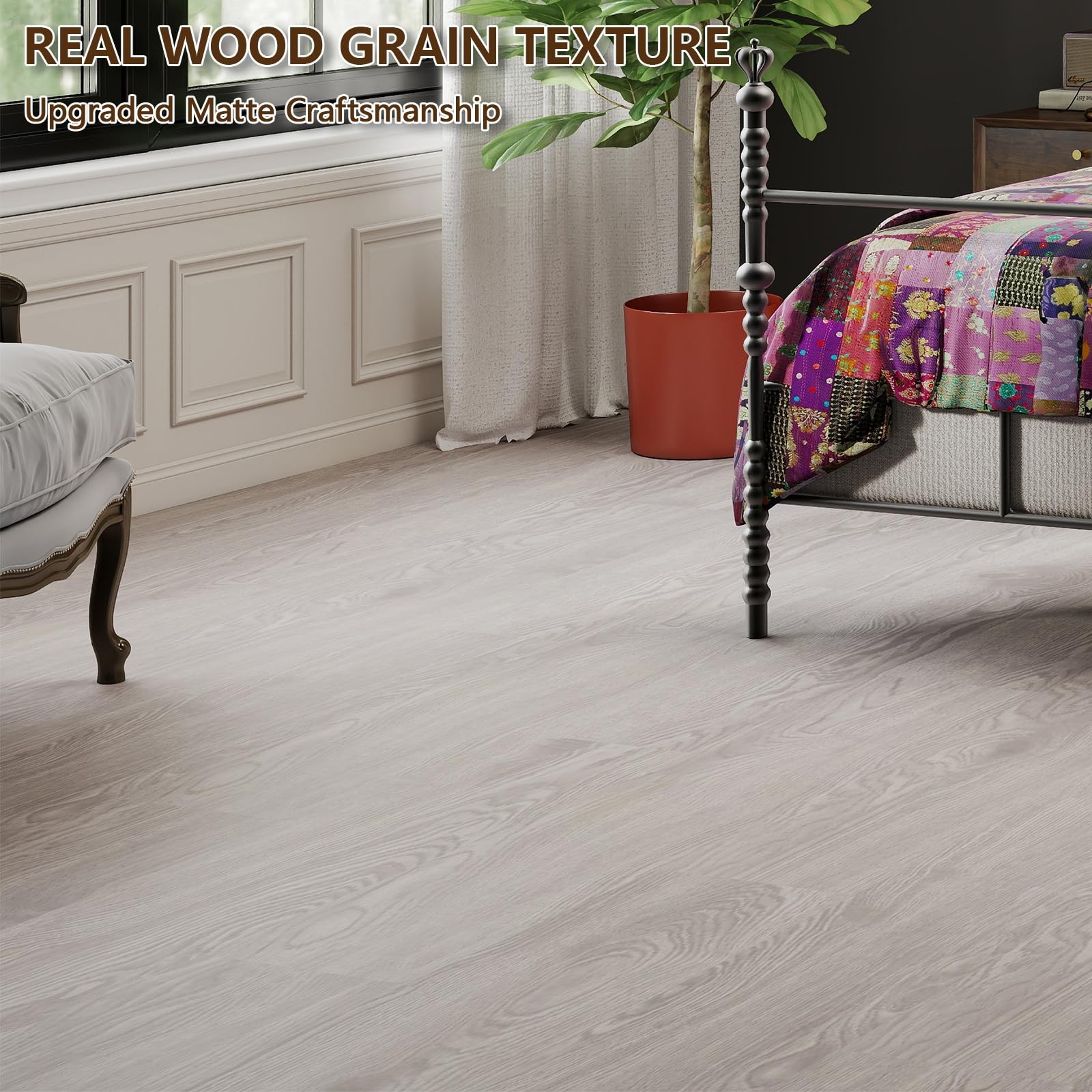 Peel and Stick Floor Tile, 36-Pack 36″x 6″ Gray Wood Grain Sticky Tiles, Wate…