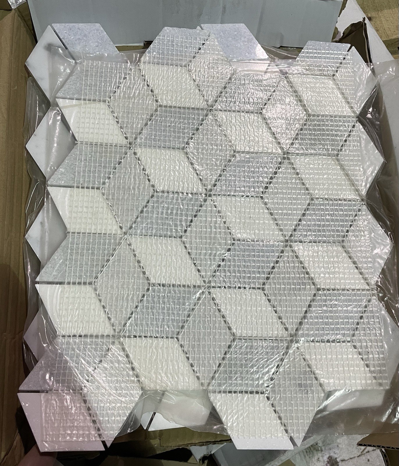 20 SF -Rhombus 2″ Thassos White Carrara Blue Celeste Polished Marble Tile Mosaic