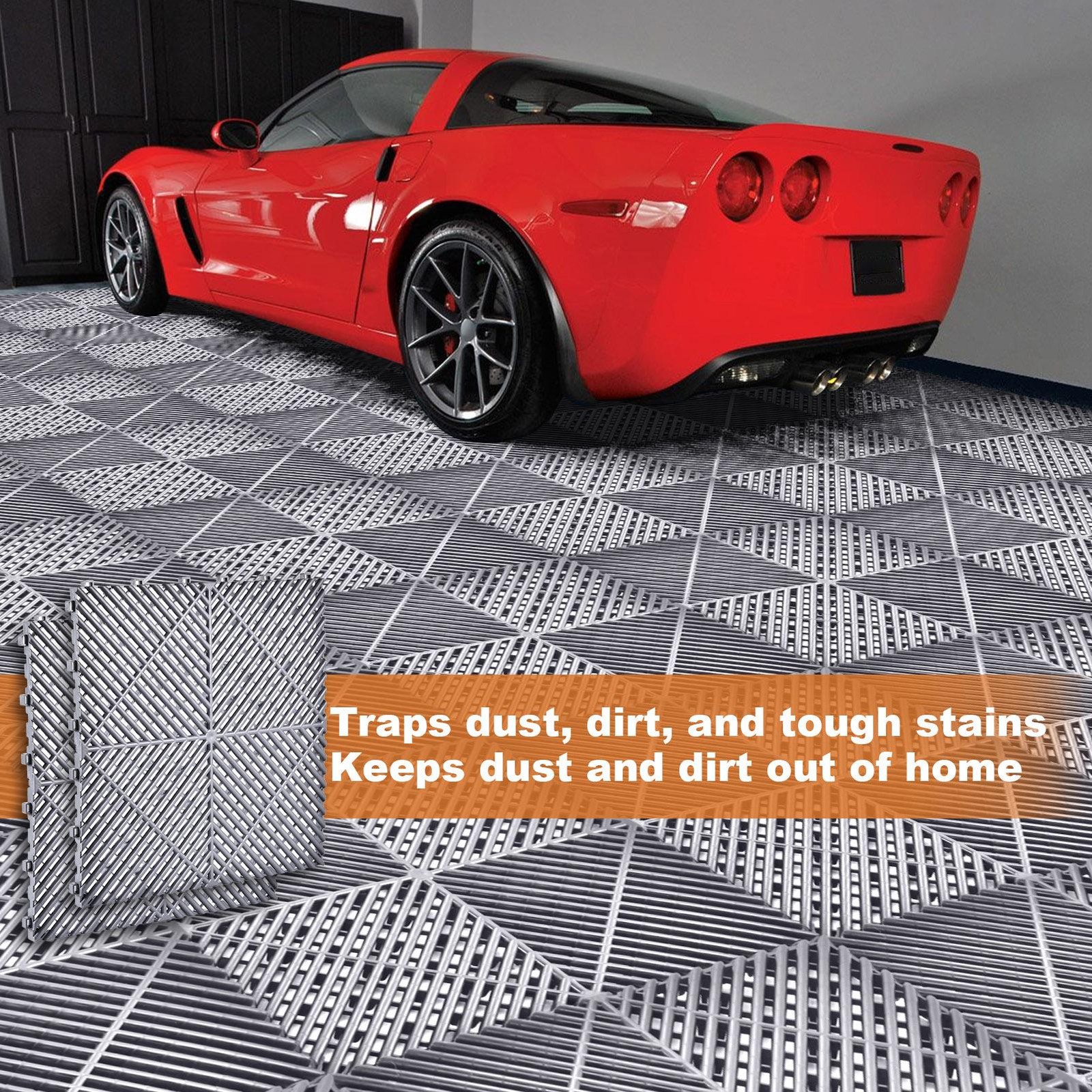 40 Packs Interlocking Garage Floor Tiles Vented Water Drainage 15.75×15.75”