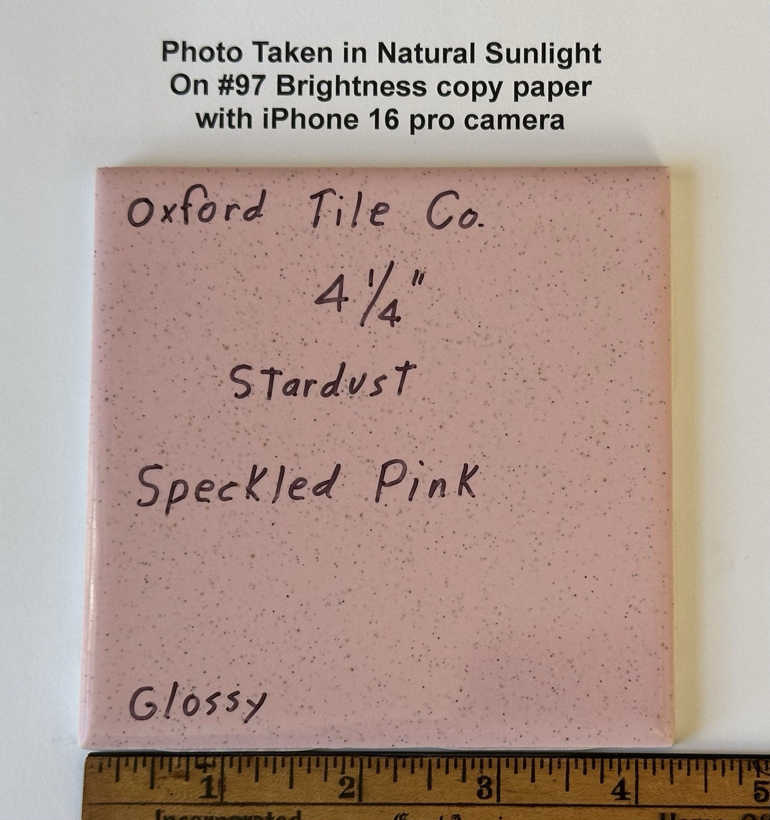 1 pc. Speckled Pink: 4-1/4″ Glossy Ceramic Tile by Oxford Co. NEW