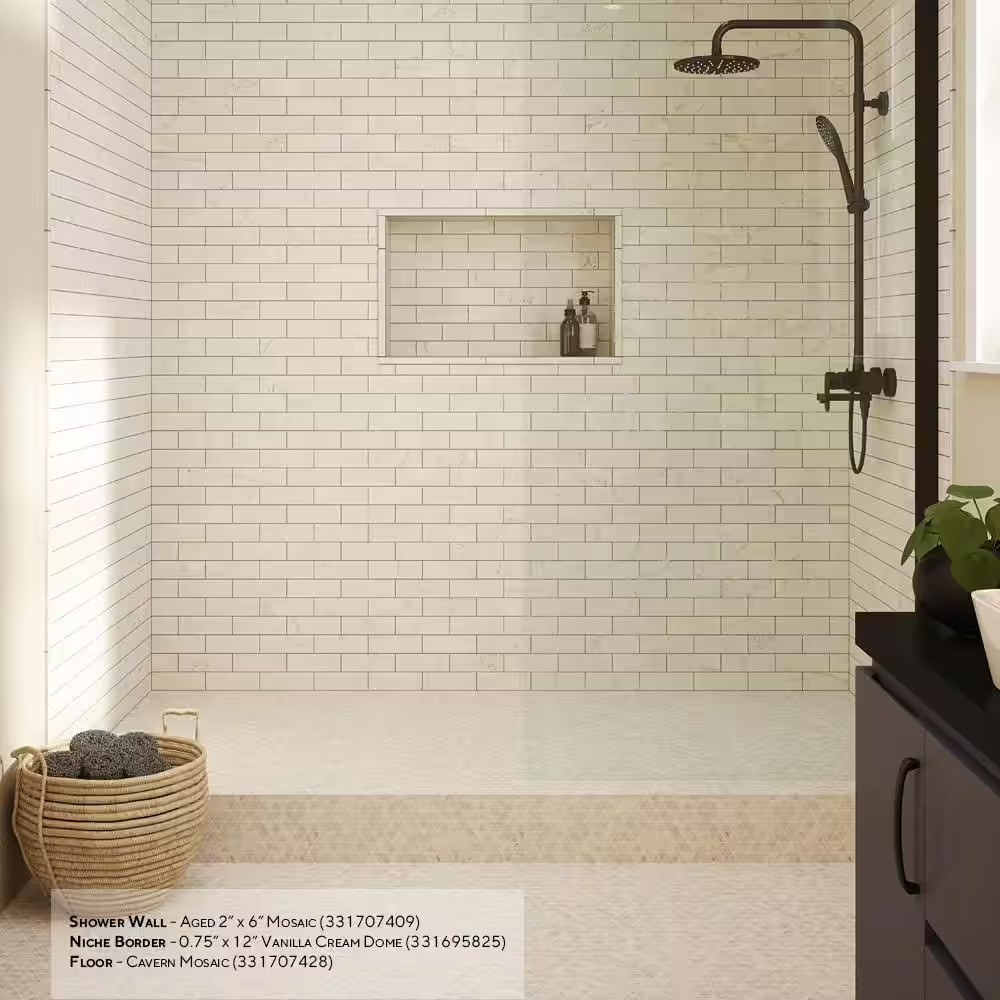 Cavern Vanilla Cream 11 In. X 10.875 In. Triangle Honed Marble Wall and Floor Mo