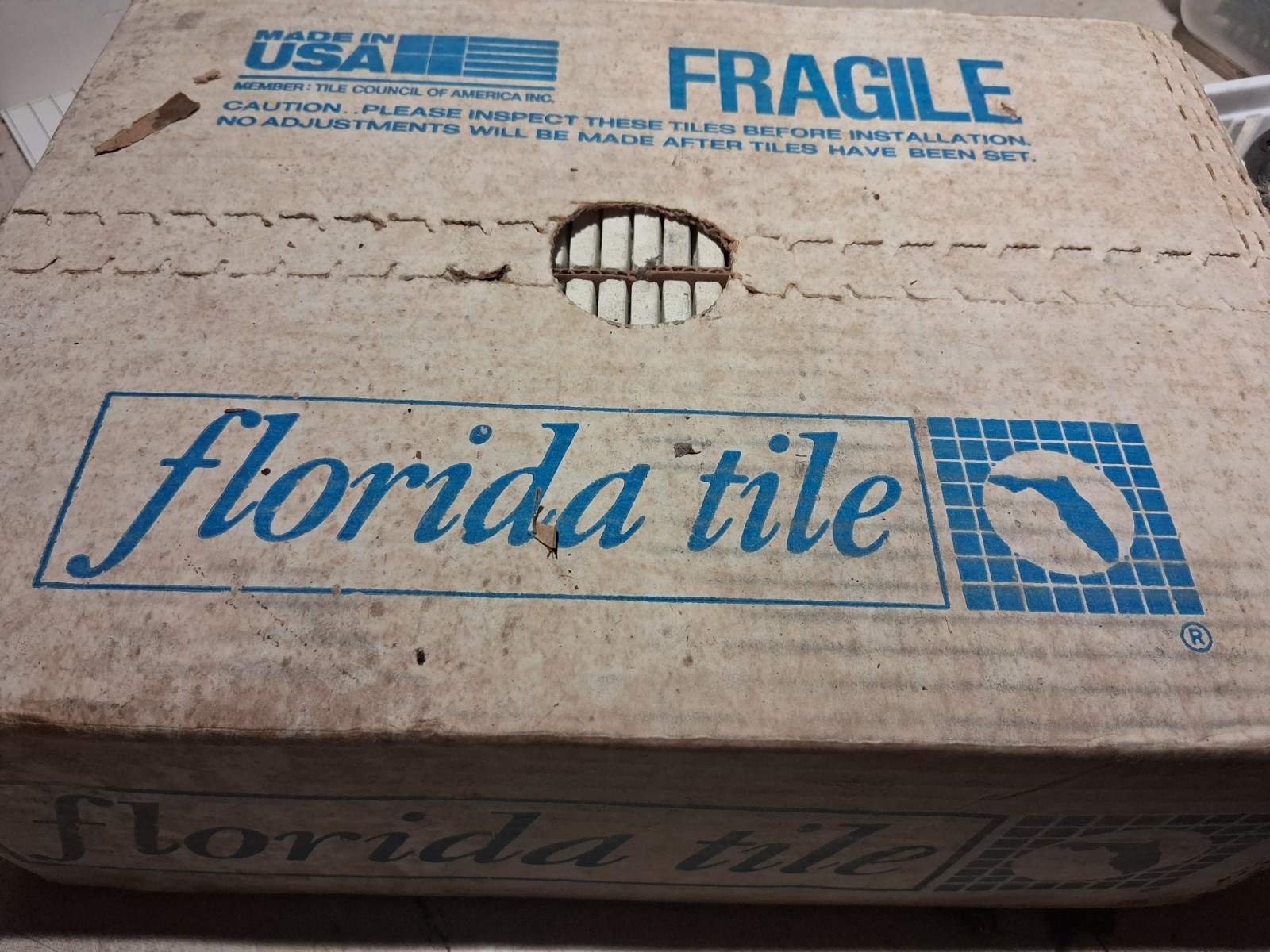 Vintage NOS Florida Tile 735 Matte Almond 4 3/8″S Ceramic Full Box 10 SQ FT